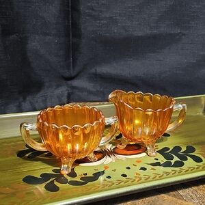 Vintage Carnival Glass Creamer and Sugar Set